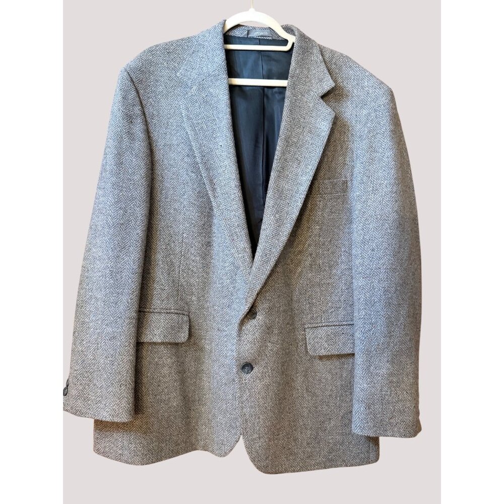 Haggar Imperial Mens Herringbone Gray Wool Blazer‎ Sport Coat Jacket Made In USA